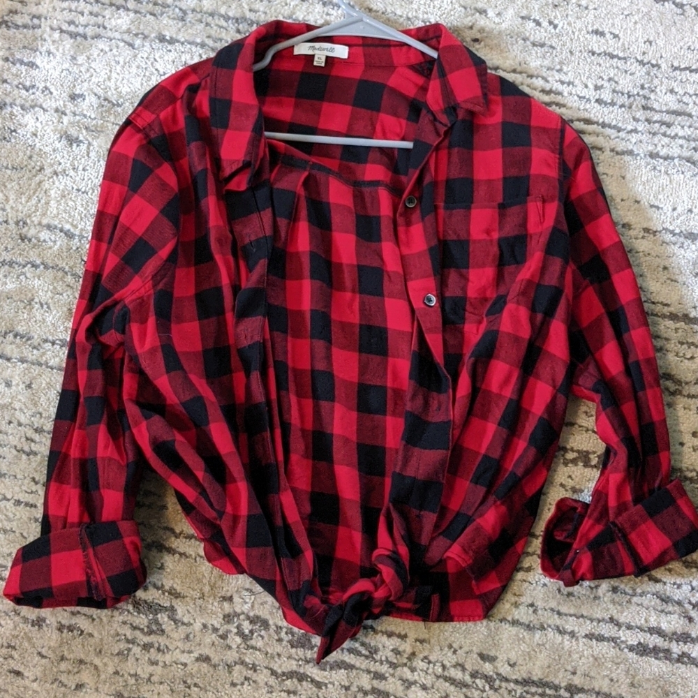 Madewell Tie Front Buffalo Plaid Shirt